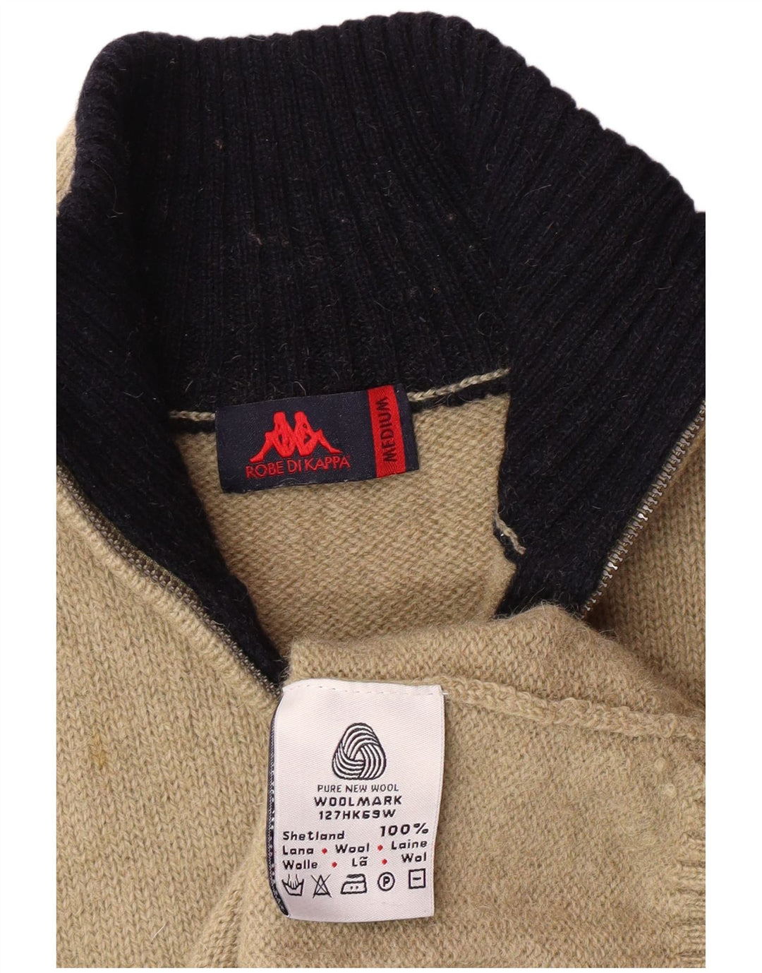 Kappa Pull col zippé pour femme en laine rayée beige moyen classique