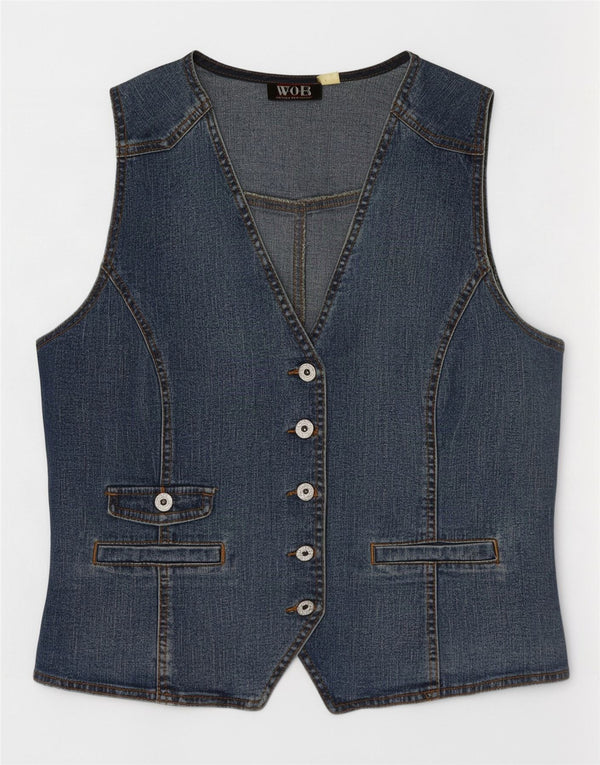 vintage Femme Denim Gilet EU 42 Grand Coton Bleu