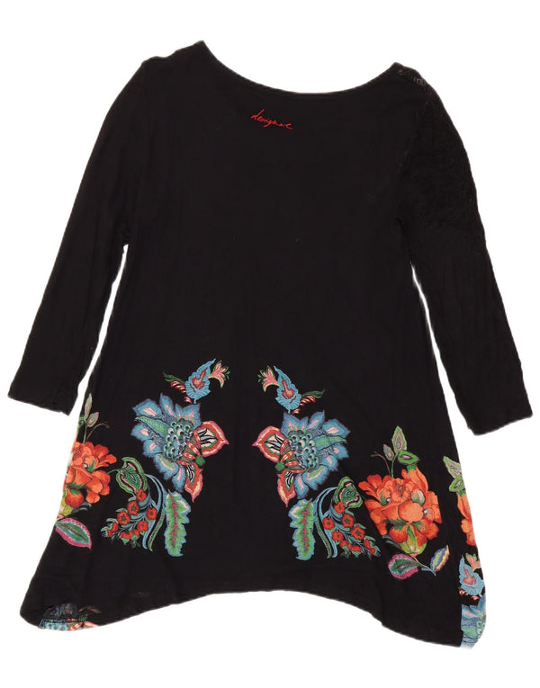 Desigual Tunique à manches longues pour femme UK 42 Medium Noir Floral Bohème