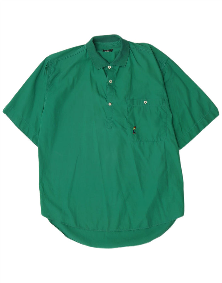 vintage Mens Manches Courtes Pull Chemise Grand Coton Vert
