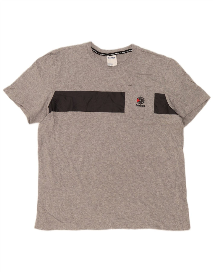 Reebok T-Shirt Homme Haut Large Gris Colorblock Cotton
