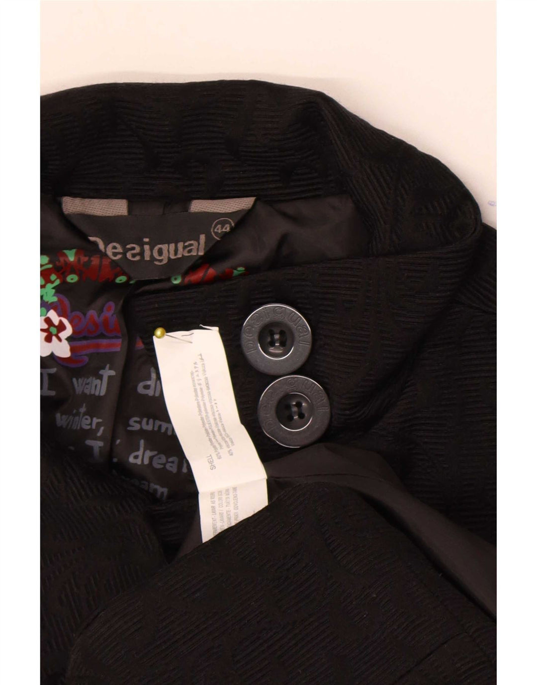 Desigual Pardessus graphique pour femme EU 44 XL Noir Géométrique Polyester