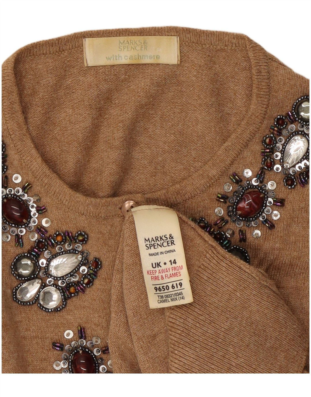 Marks & Spencer Pull cardigan à motif abstrait pour femme UK 14 Marron moyen