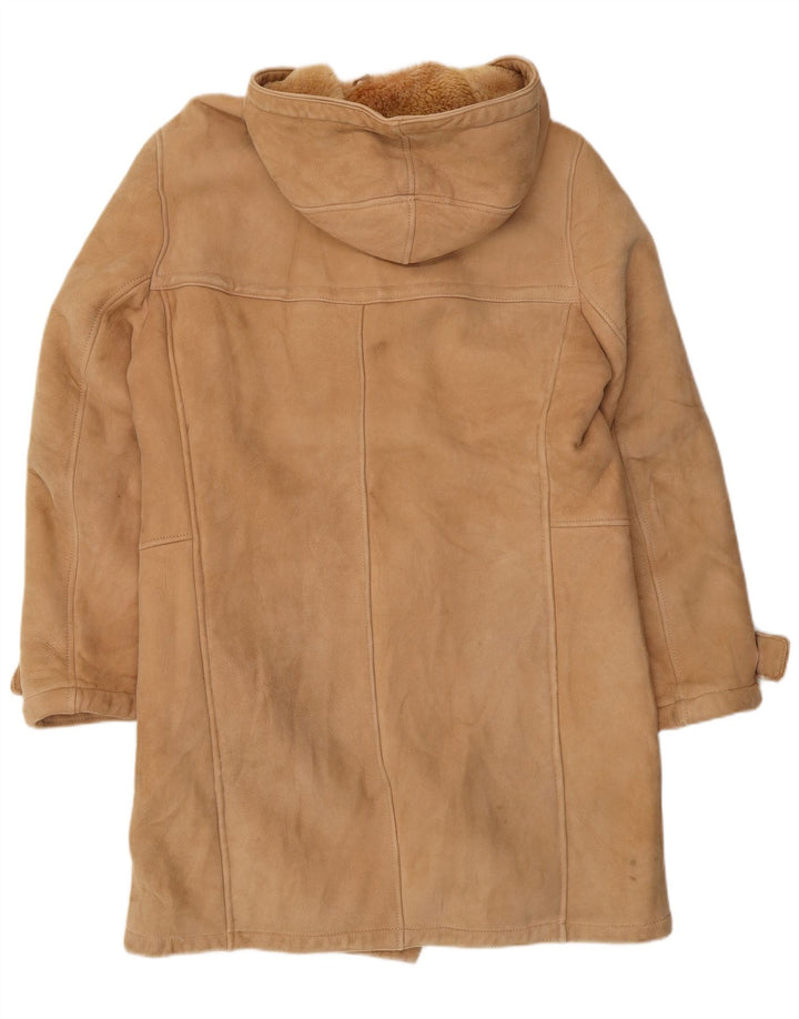 vintage Homme À Capuchon Shearling Duffle Coat UK 36 Petit Beige
