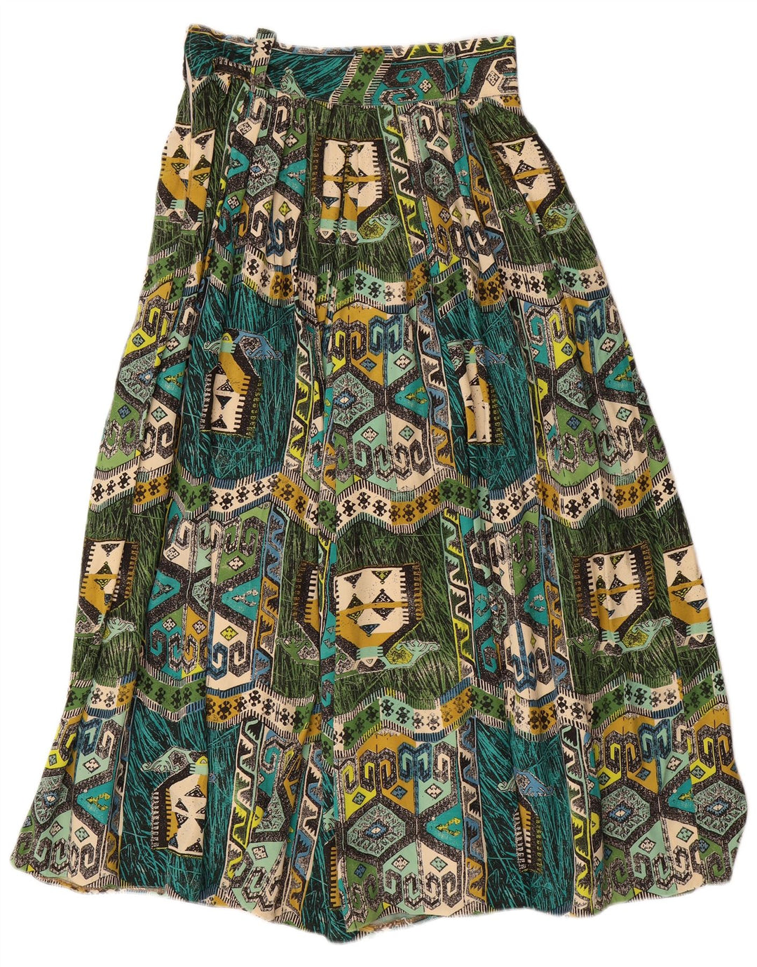 VINTAGE Pantalon Sarouel Femme W28 L22 Viscose Géométrique Vert