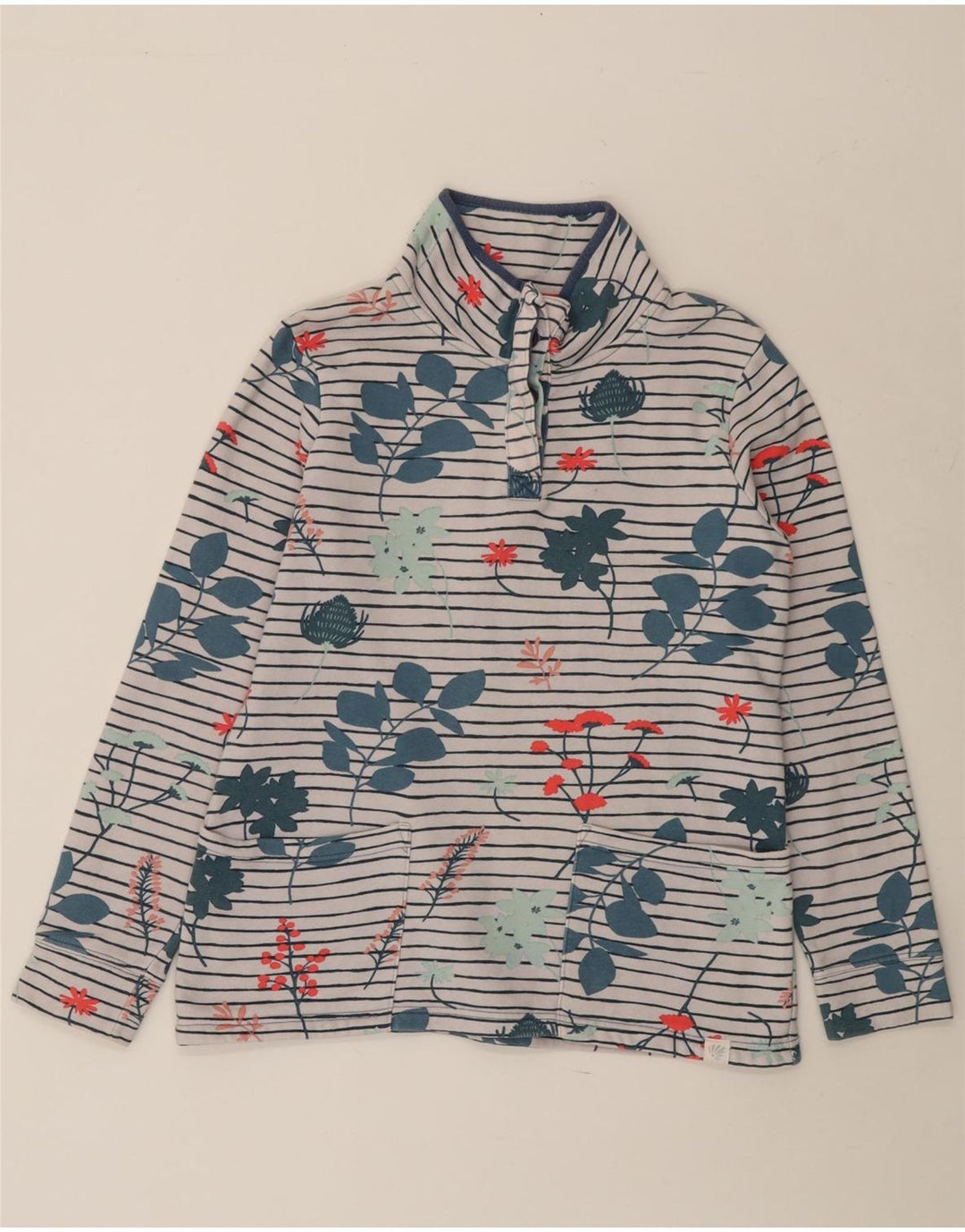 JOULES Sweat-shirt à col boutonné pour femme UK 10 Petit motif floral blanc