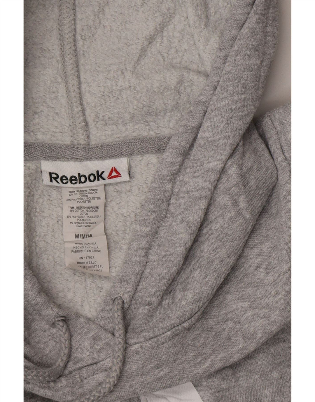 REEBOK Pull à capuche graphique pour femme UK 44 Gris moyen chiné en coton