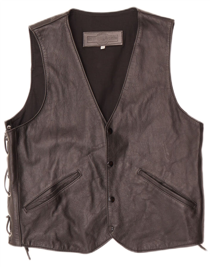 gilet en cuir homme vintage EU 44 XS Noir