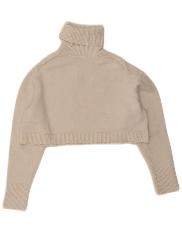 Zara Pull court surdimensionné à col roulé pour femme UK 10 Petit Blanc