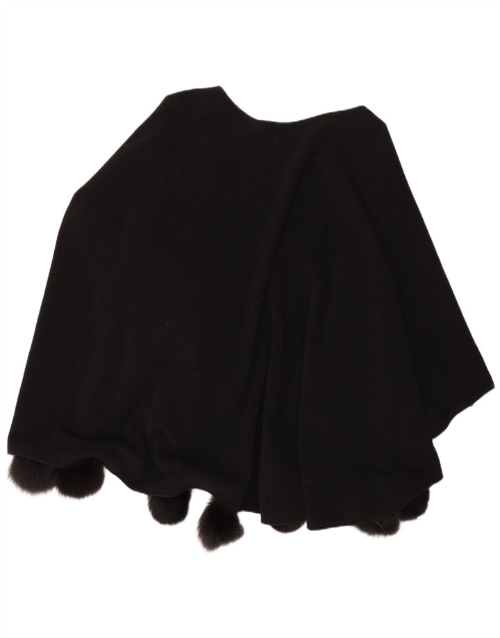 vintage Femmes Poncho Manteau Taille Unique Laine Noire