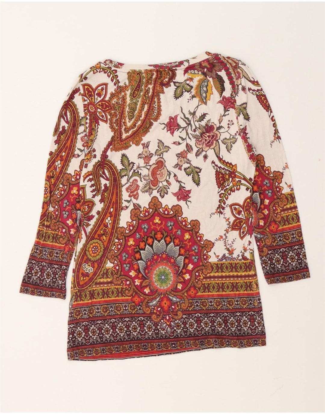 Desigual Femme Top Manches 3/4 UK 10 Small Multicolore Paisley Viscose