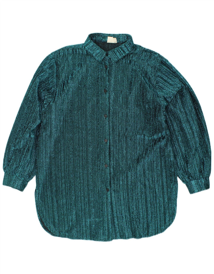 VINTAGE Chemisier Chemise Femme UK 14 Grand Bleu Rayé