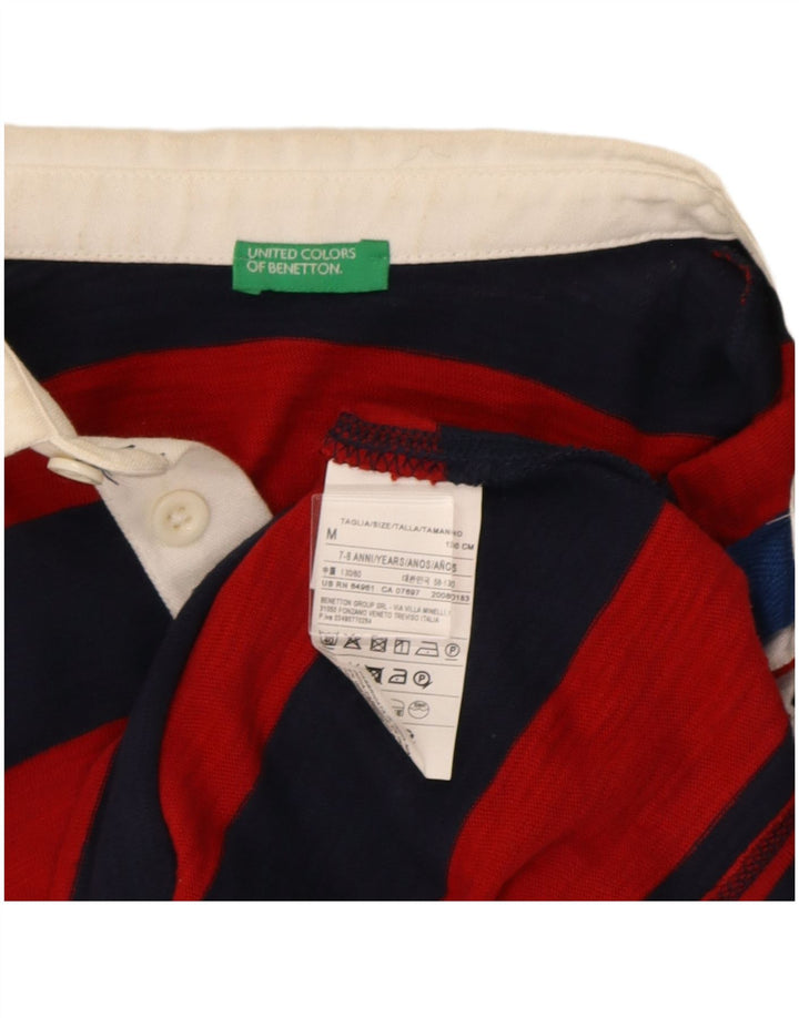 Benetton Polo Regular à Manches Longues Garçon 7-8 Ans Rayé Rouge Moyen