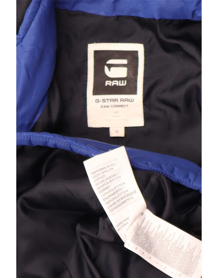 G-Star Veste rembourrée à capuche pour femme UK 38 Nylon géométrique bleu moyen
