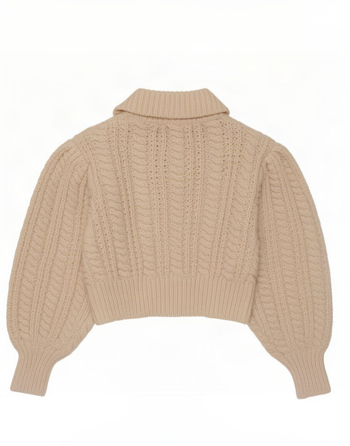 Zara Pull court à col polo pour femme UK 14 Polyester beige moyen