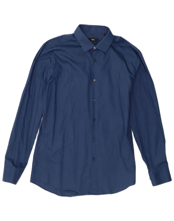 Hugo Boss Chemise slim fit pour homme Taille 42 16 1/2 Grand coton bleu