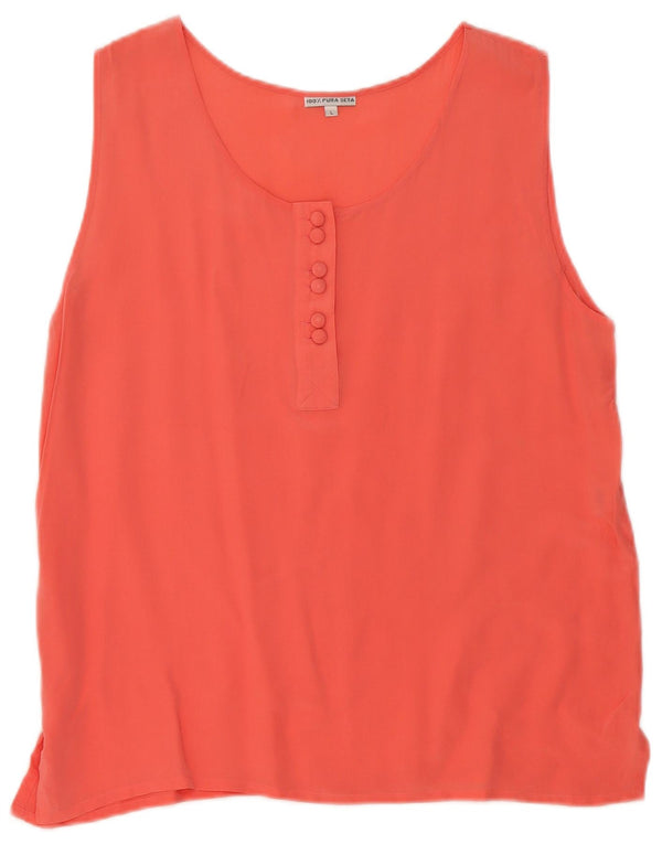 vintage Femme Blouse Sans Manches Top UK 14 Grande Soie Orange