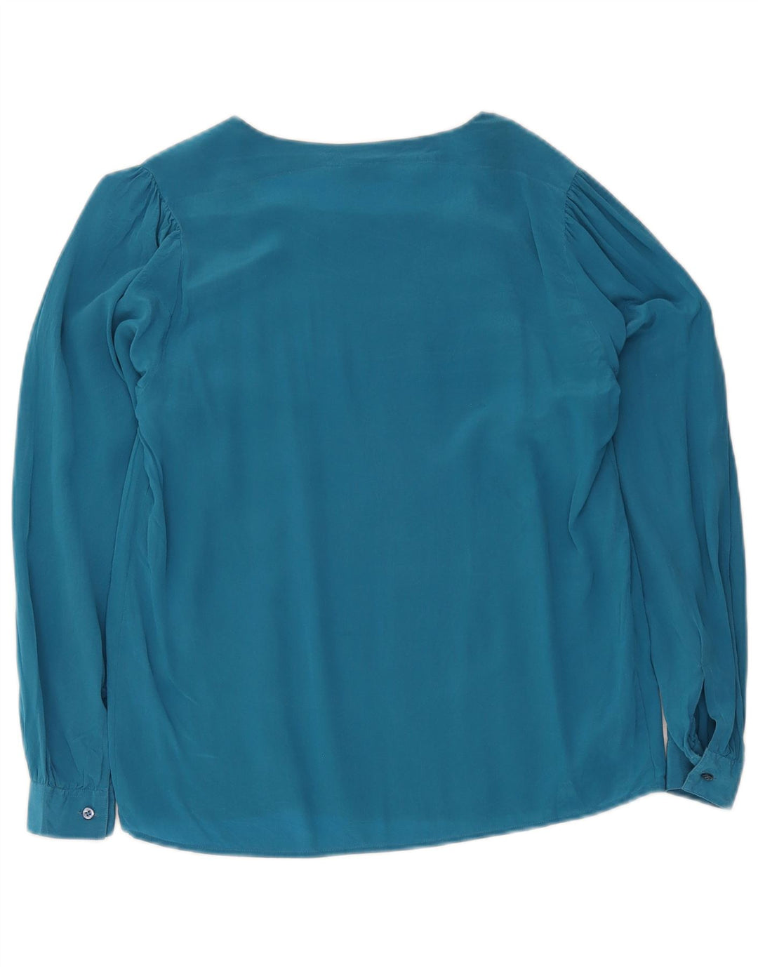 vintage Femme Manches Longues Blouse Top IT 42 Soie Bleu Moyen