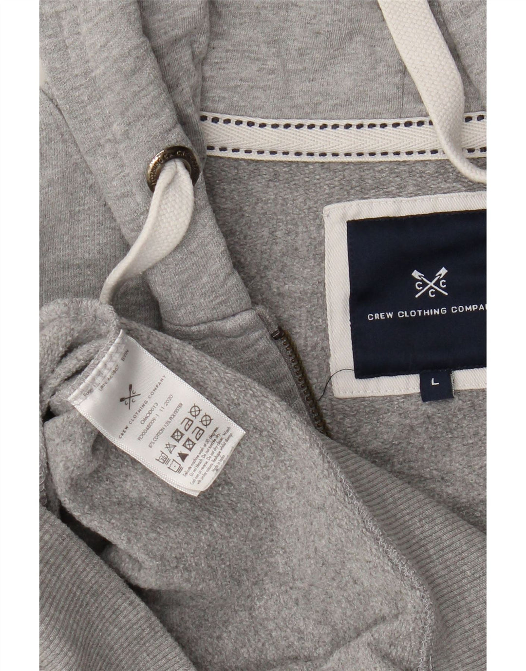 Crew Clothing Pull à capuche zippé pour homme Grand coton gris