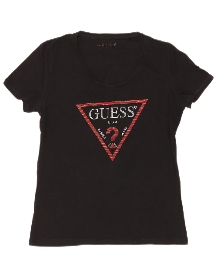 GUESS T-shirt graphique pour femme UK 8 Small Noir Coton