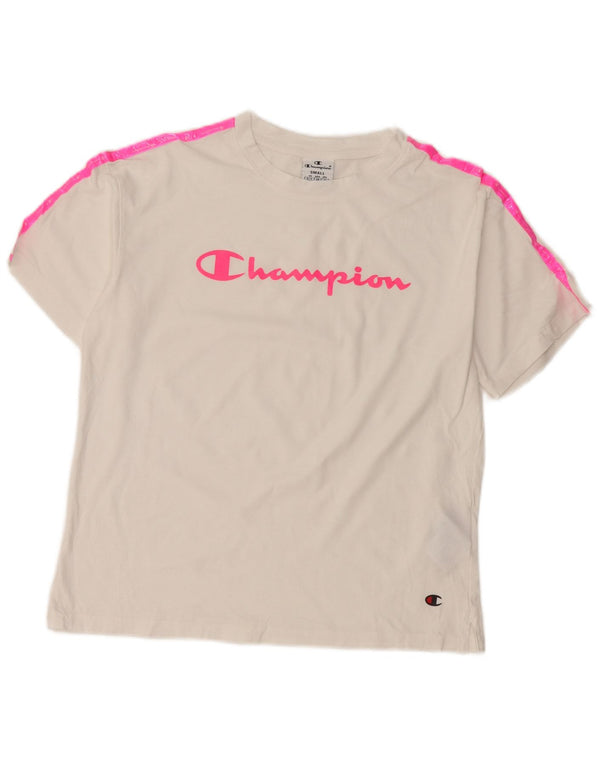 Champion T-shirt court graphique pour femme UK 10 Small Blanc Colourblock