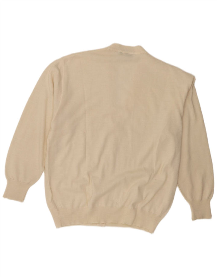vintage Homme Cardigan Pull IT 50 Laine Blanche Moyenne