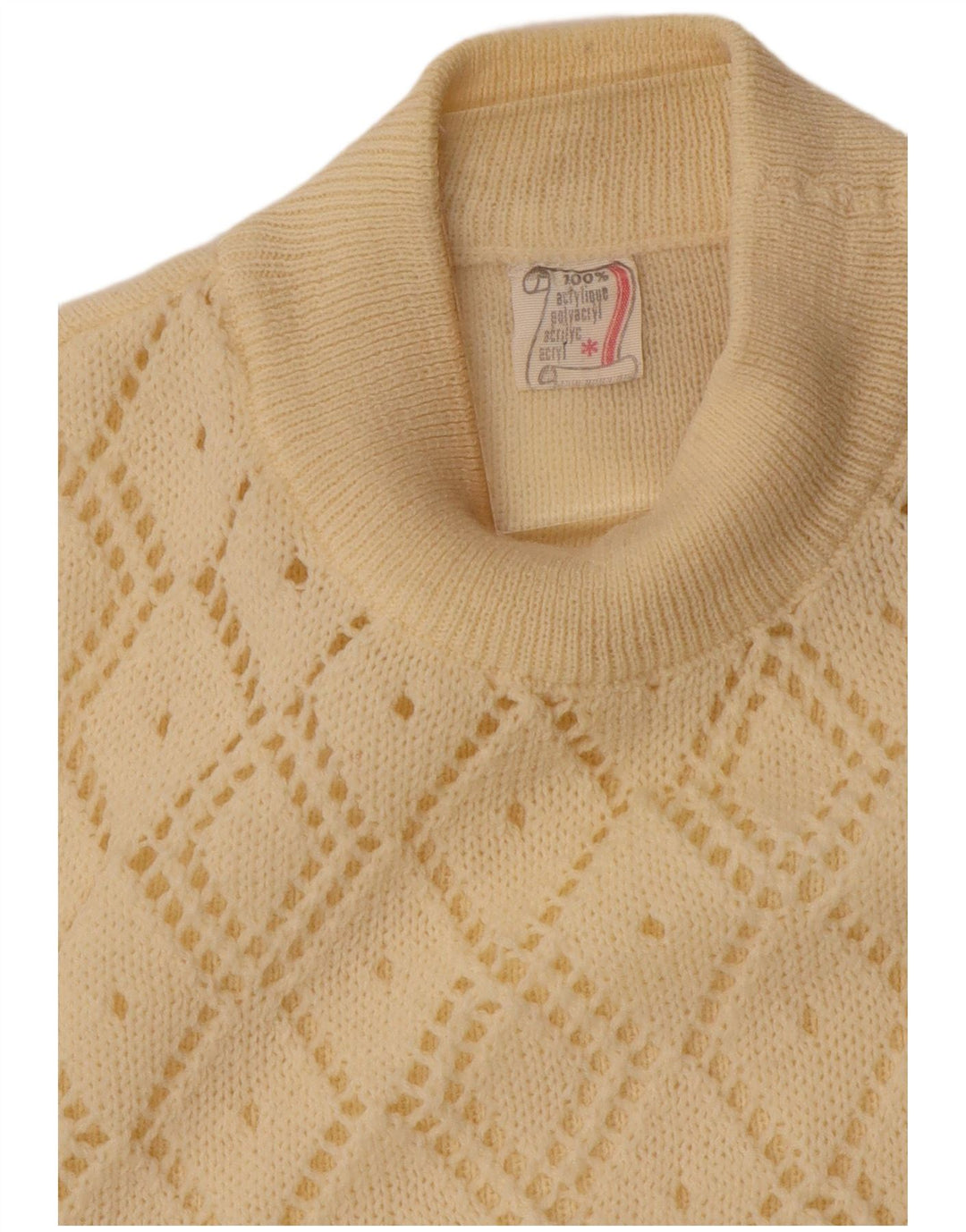 VINTAGE Femme Col Roulé Pull Pull UK 10 Petit Blanc Cassé