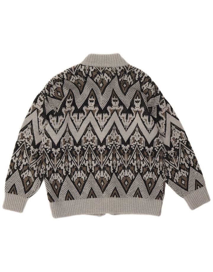 LINEA Cardigan Homme Pull Large Gris Géométrique Acrylique