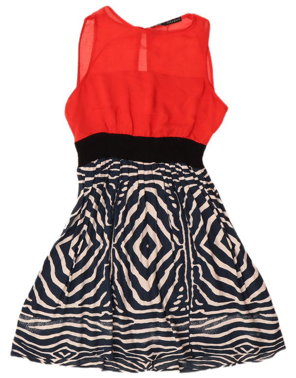 Zara Robe trapèze basique sans manches pour femme UK 12 Rouge moyen géométrique moderne