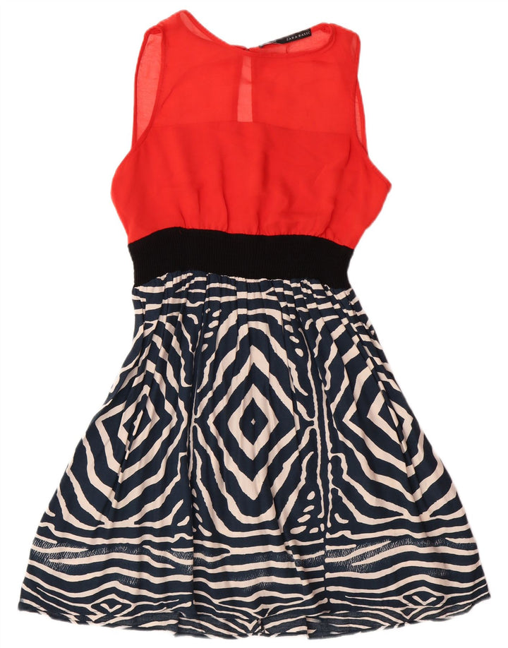 Zara Robe trapèze basique sans manches pour femme UK 12 Rouge moyen géométrique moderne