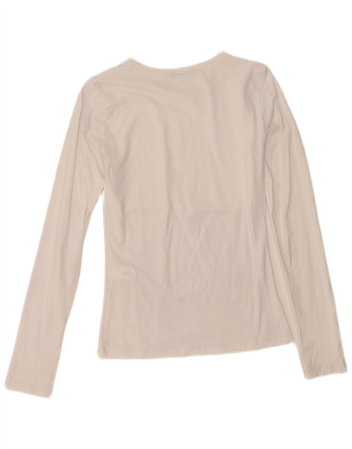 Zara Femme Top Manches Longues UK 8 Petit Coton Blanc