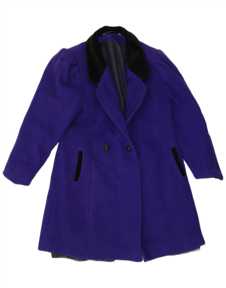vintage Femme Double Breasted Coat UK 14 Laine Violet Moyen