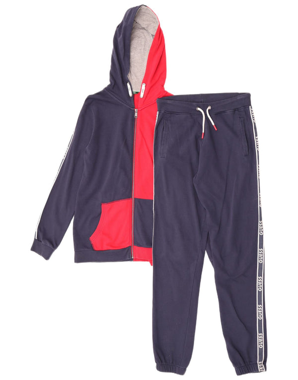 Guess Survêtement complet graphique pour garçon 15-16 ans Bleu marine en coton color block
