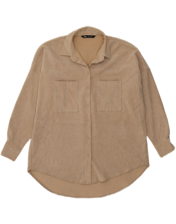 Zara Femme Chemise Oversize En Velours Côtelé UK 6 XS Beige Polyester