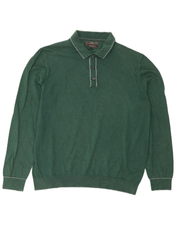 Marks & Spencer Pull à col polo pour homme en coton vert Taille L