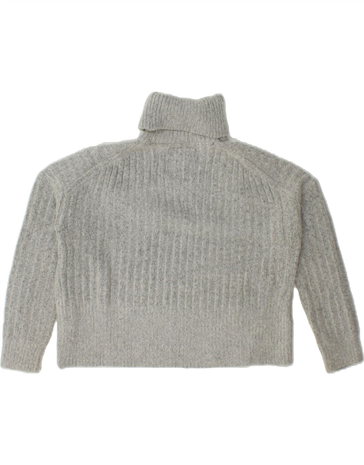SUPERDRY Womens Crop Roll Neck Jumper Sweater UK 12 Medium Grey Acrylic Vintage Superdry and Second-Hand Superdry from Messina Hembry 