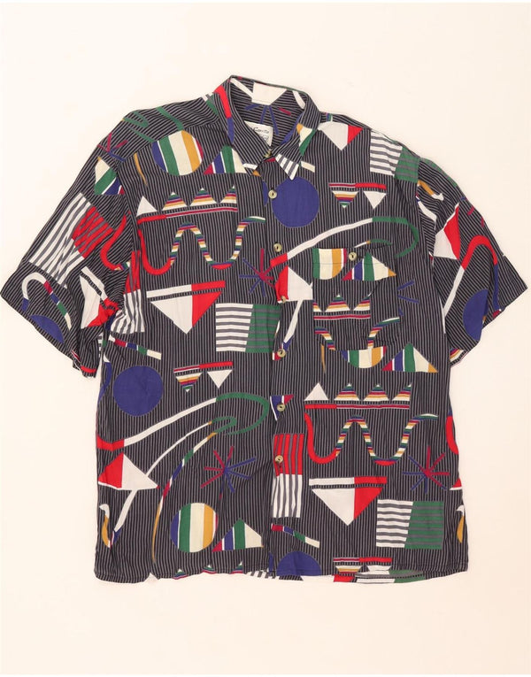 vintage Mens Short Sleeve Shirt Taille 43 Grand Géométrique Multicolore