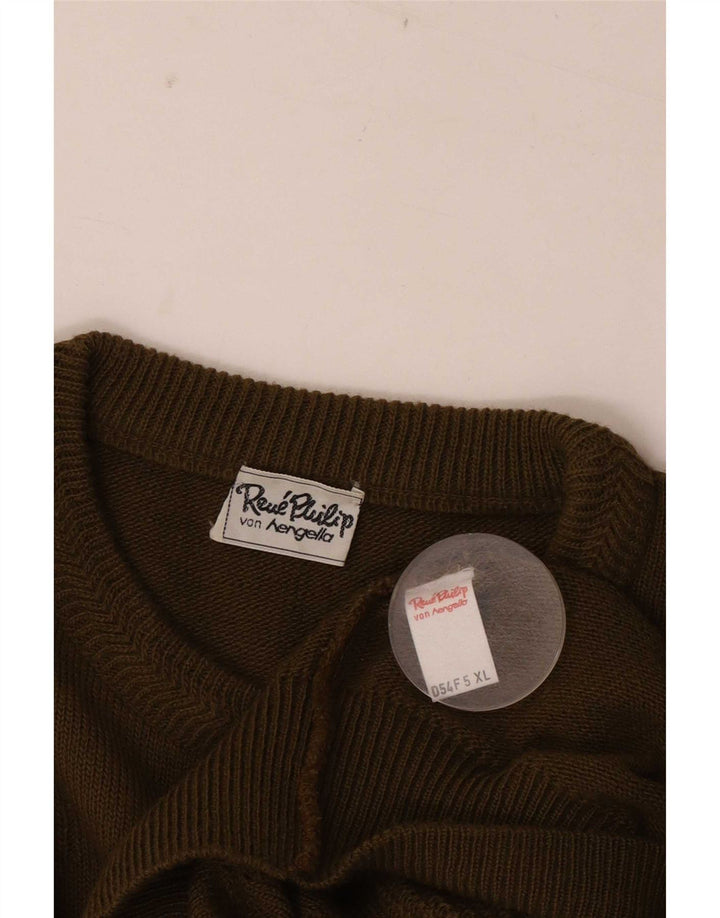 vintage Mens Crew Neck Jumper Pull XL Kaki Laine