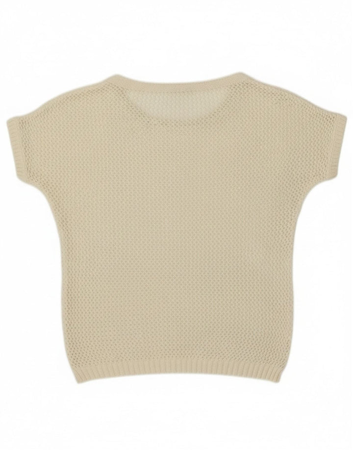 vintage Femmes Manches Courtes Crew Neck Jumper Pull UK 12 Moyen Off White