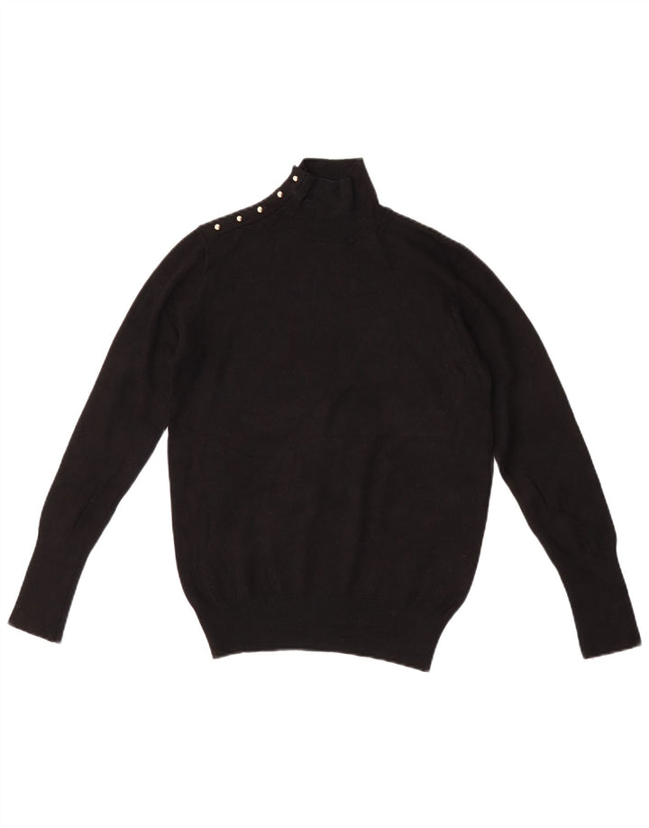 Zara Pull à col boutonné pour femme UK 12 Noir moyen