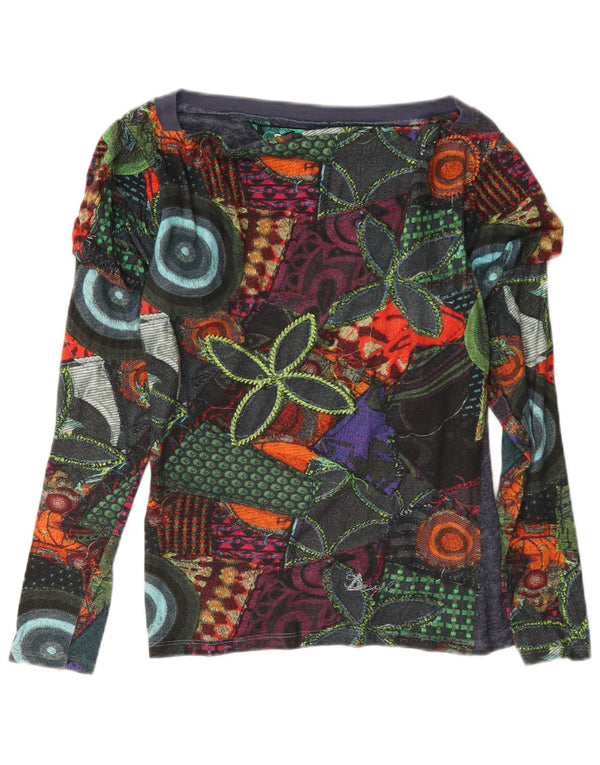 Desigual Femme Top Coupe Ample Manches Longues UK 6 XS Multicolore