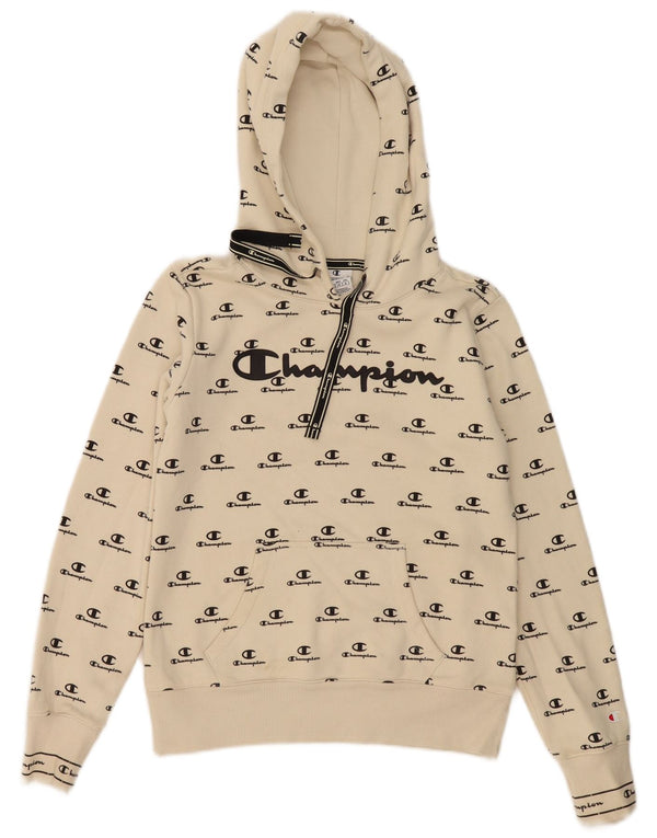 Champion Pull à capuche graphique pour femme UK 10 Petit coton beige