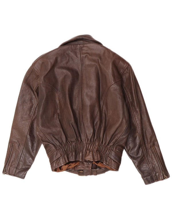 vintage Femme Veste de motard en cuir surdimensionné UK 6 XS Cuir Marron