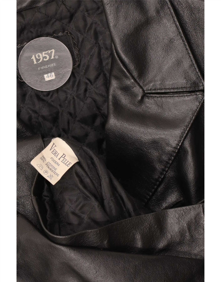 manteau en cuir femme vintage IT 46 Grand Noir