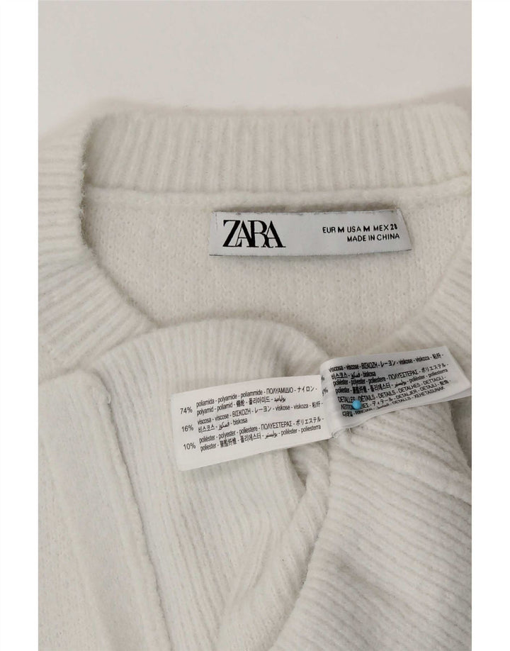 Zara Femme Cardigan Pull UK 12 Medium Blanc Polyamide