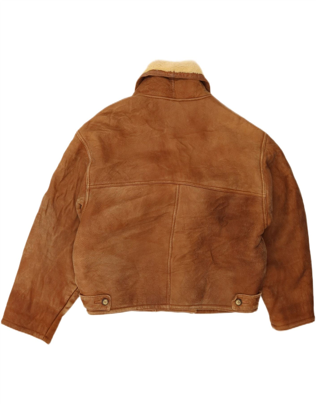 vintage Mens Double Breasted Shearling Veste UK 20 2XL Brun Shearling