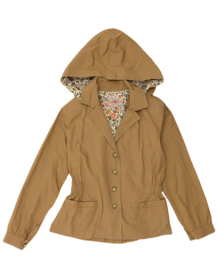 VINTAGE Femme 4 Boutons Veste Blazer à capuche Taille 6 2XS Coton Marron