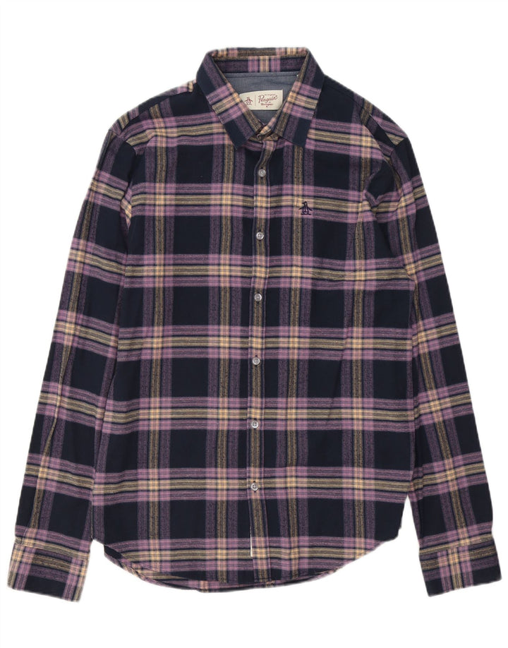 Penguin Chemise Flanelle Homme Bleu Marine Moyen à Carreaux Coton