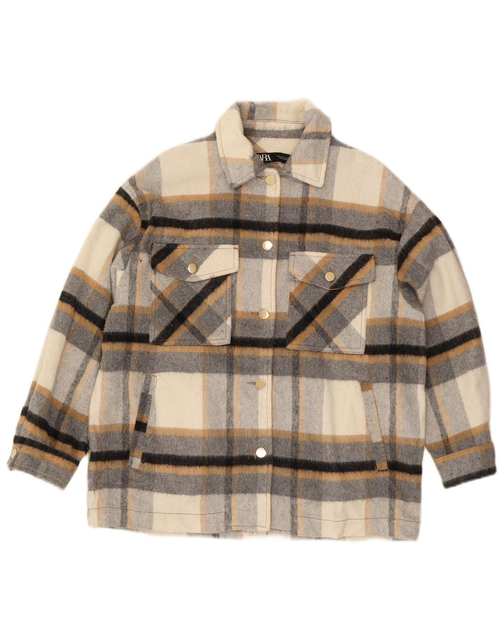 ZARA Womens Oversized Lumberjack  Flannel Shirt UK 14 Medium Grey Check