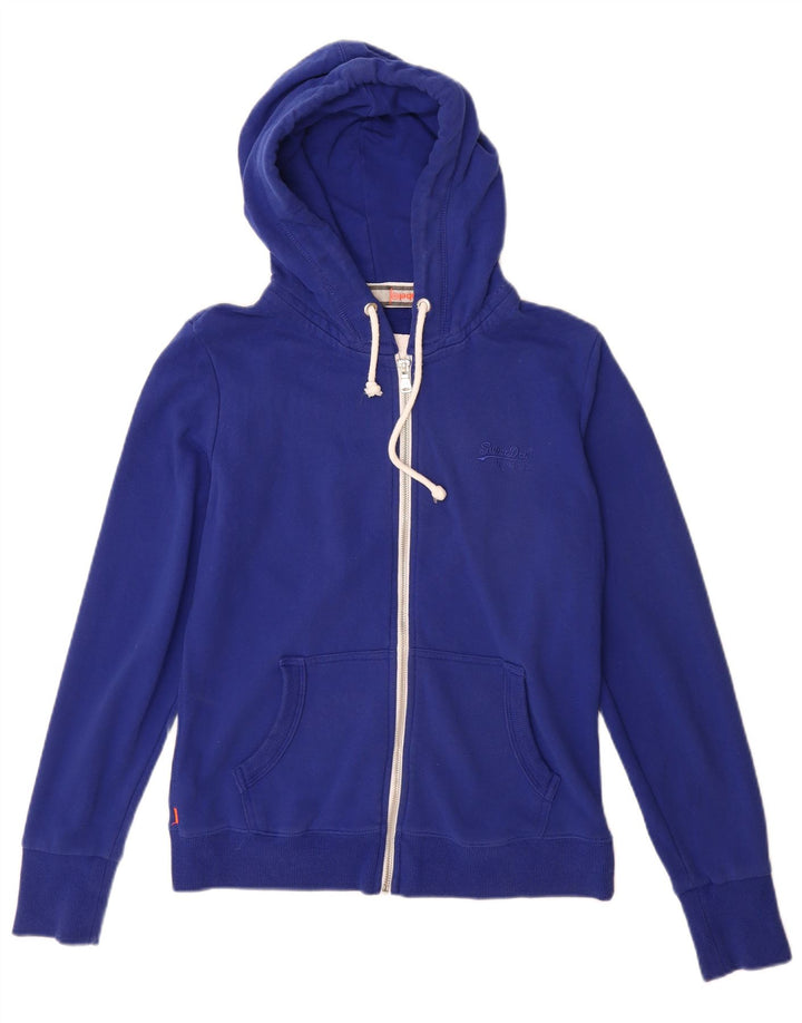 Superdry Pull à capuche zippé pour femme UK 12 Bleu moyen Coton